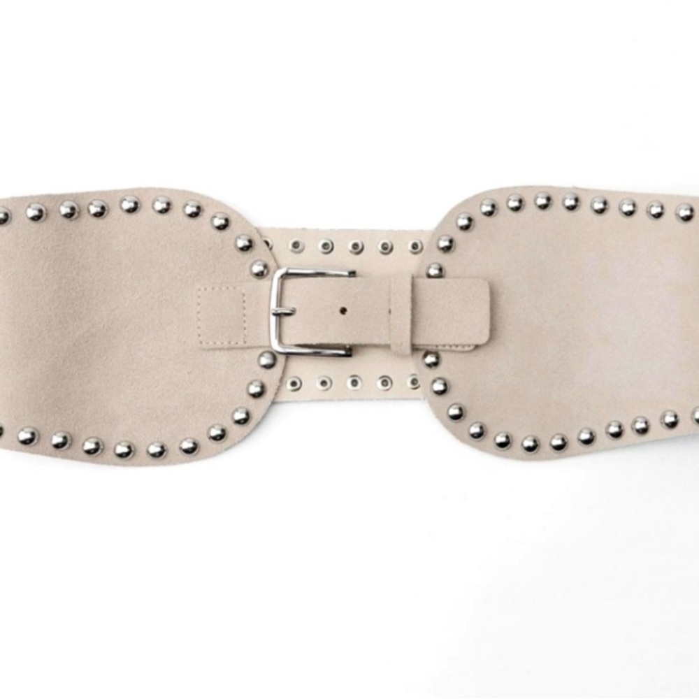 Zara Beige Suede Studded Wide Waist Belt